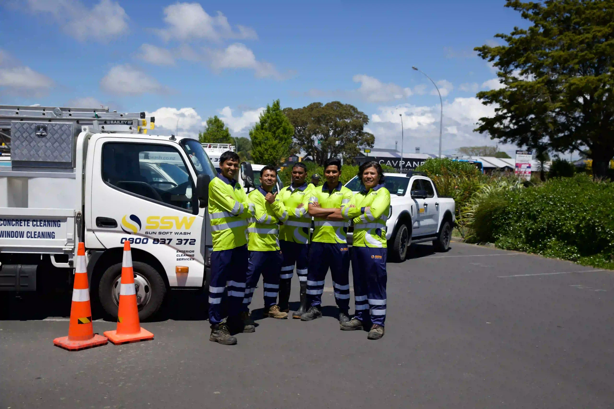Sun Softwash Auckland exterior cleaning team. The NZ's trusted exterior cleaning experts team.